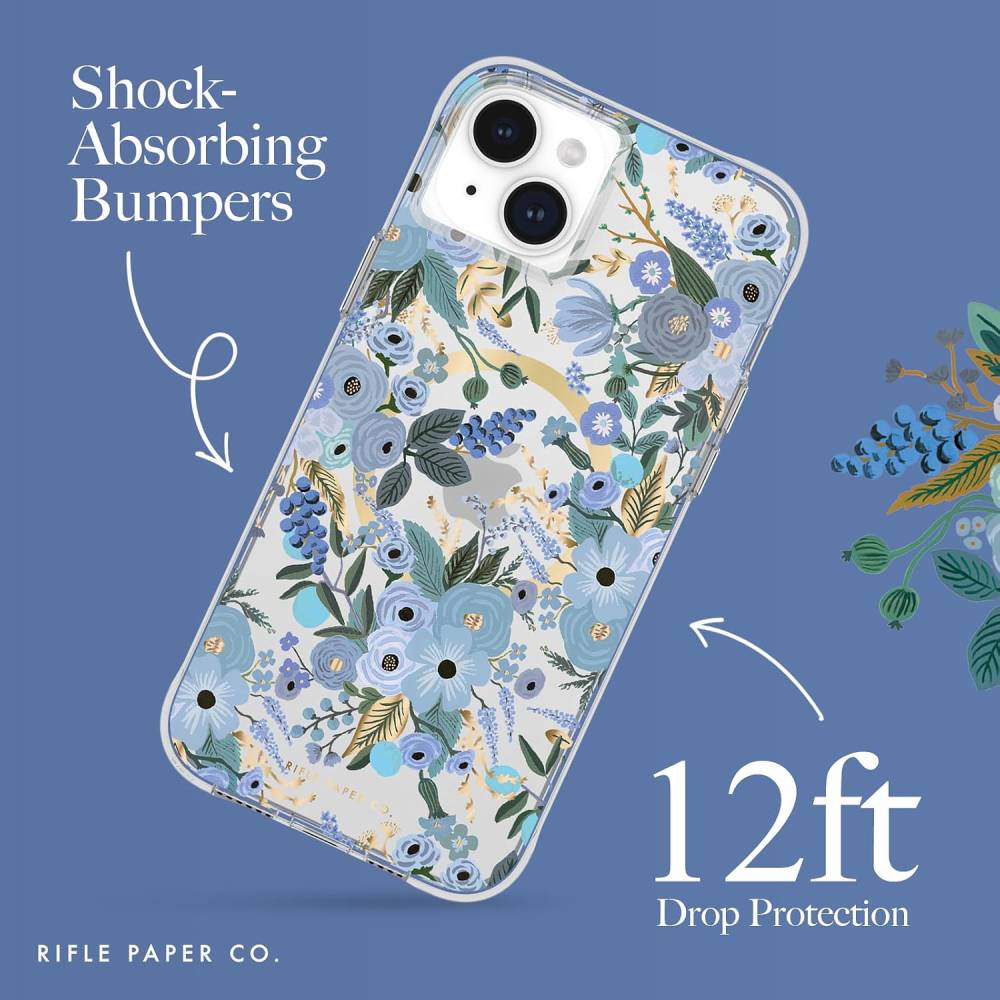 Case-Mate Rifle Paper MagSafe Case (Suits iPhone 15 Plus) - Garden Party Blue