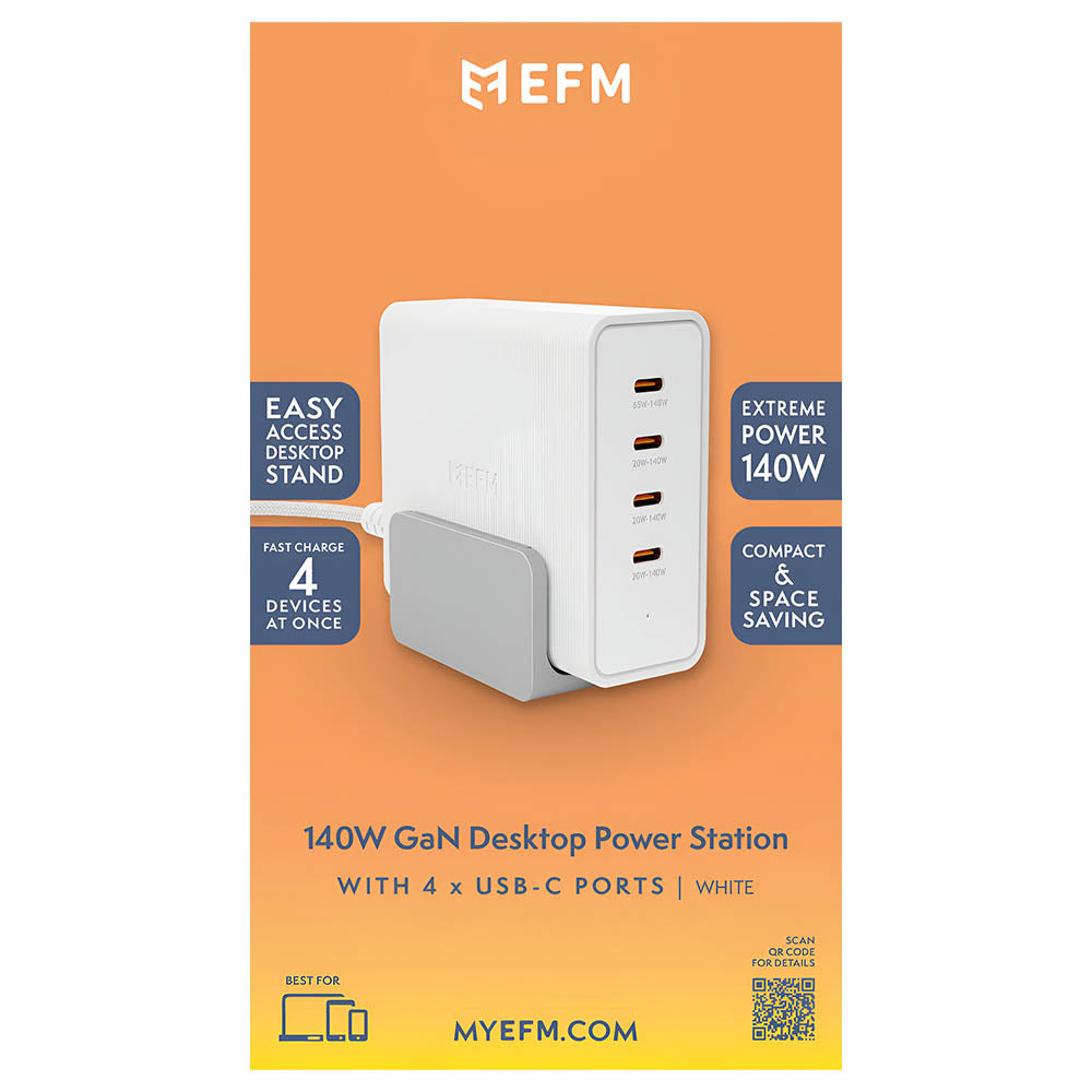 EFM 140W GaN Desktop Power Station with 4 x USB-C Ports - White
