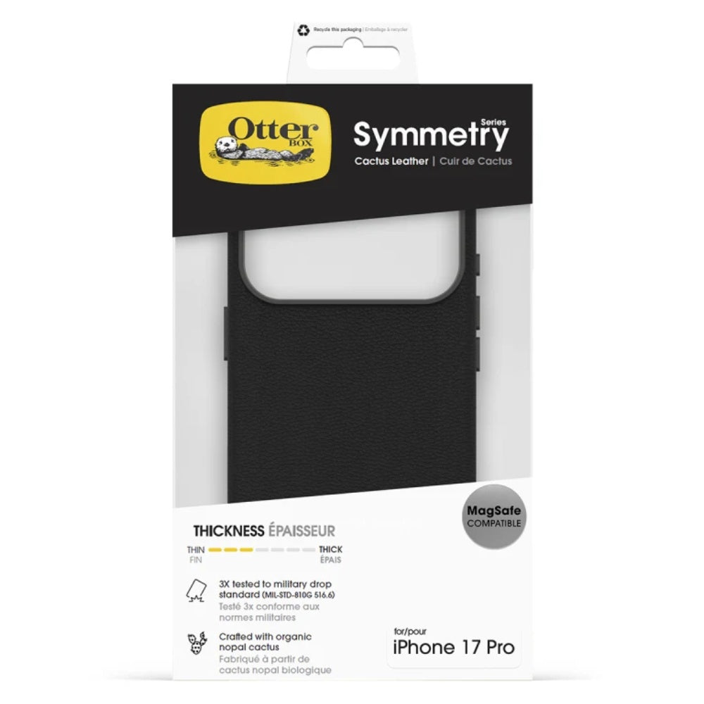 OtterBox Symmetry MagSafe Cactus Leather Case (Suits iPhone 17 Pro) - Noir Ash Black