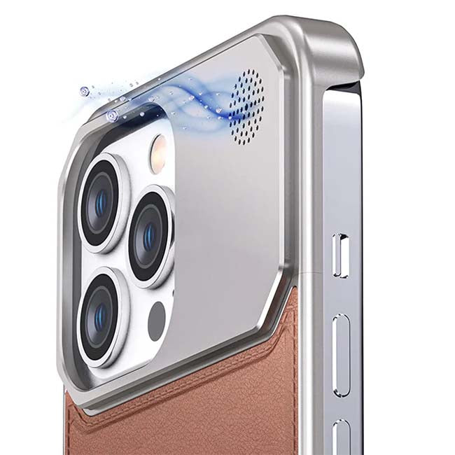 Pop Phones Metal Leather Frameless Aromatherapy Magsafe Case (Suits iPhone 15 Pro Max) - Brown