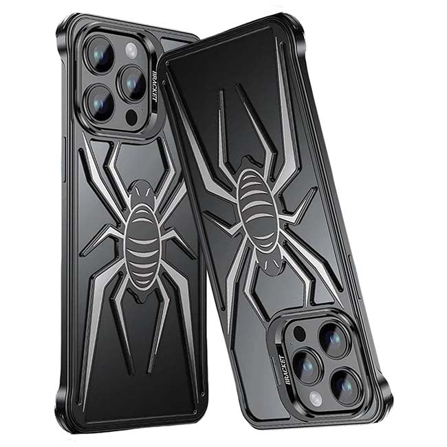 Pop Phones Metal Spider Hollow Case (Suits iPhone 15 Pro) - Black/White