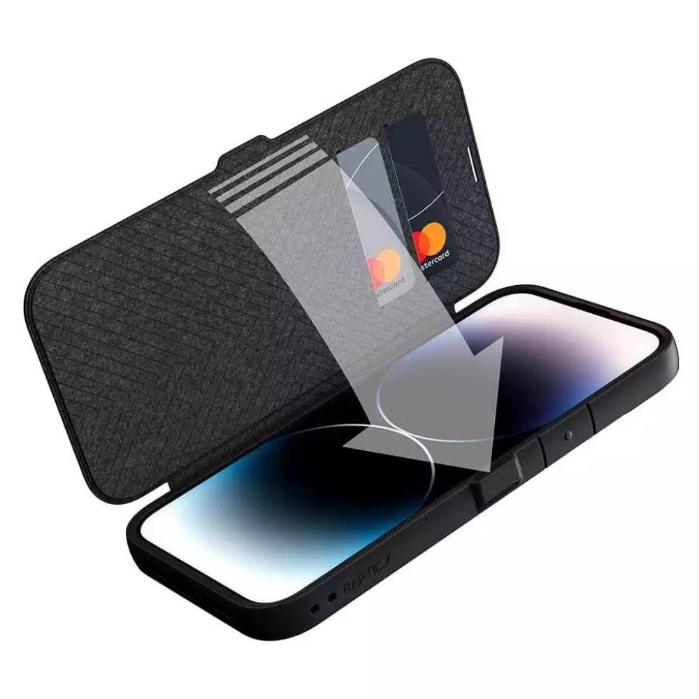 Raptic Urban Folio Wallet Case (Suits iPhone 15 Plus) - Black