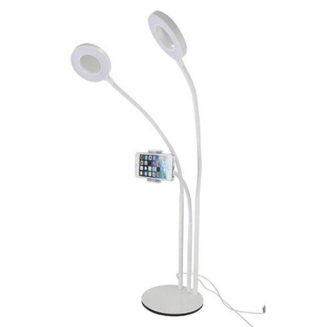 Vivitar 3 In 1 Desktop Stand with 2 Ring Lights with Phone Cradle - White
