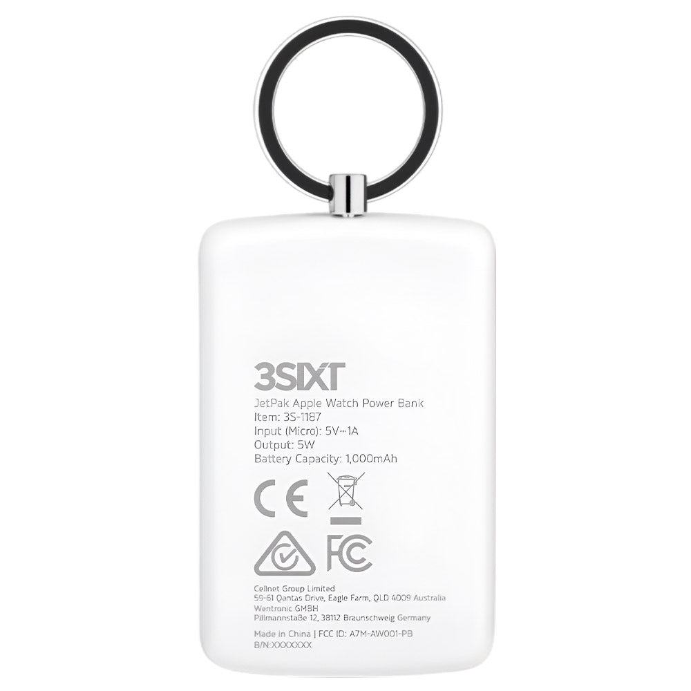3sixT JetPak Apple Watch Power Bank Keyring 1000mAh - White