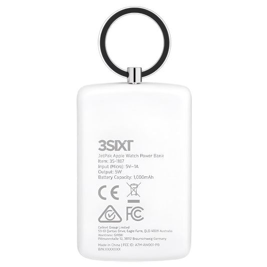3sixT JetPak Apple Watch Power Bank Keyring 1000mAh - White