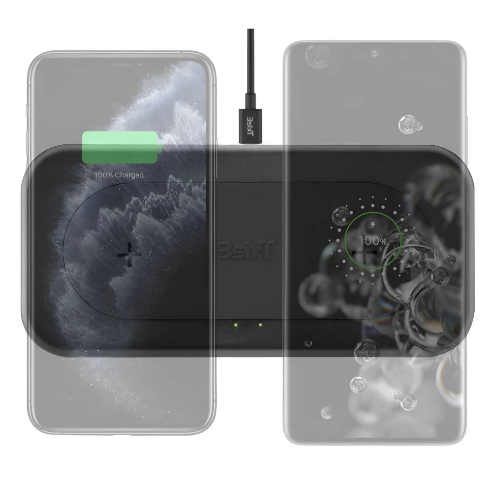 3sixT Karma 15W Dual Wireless Charger with Adapter - Black