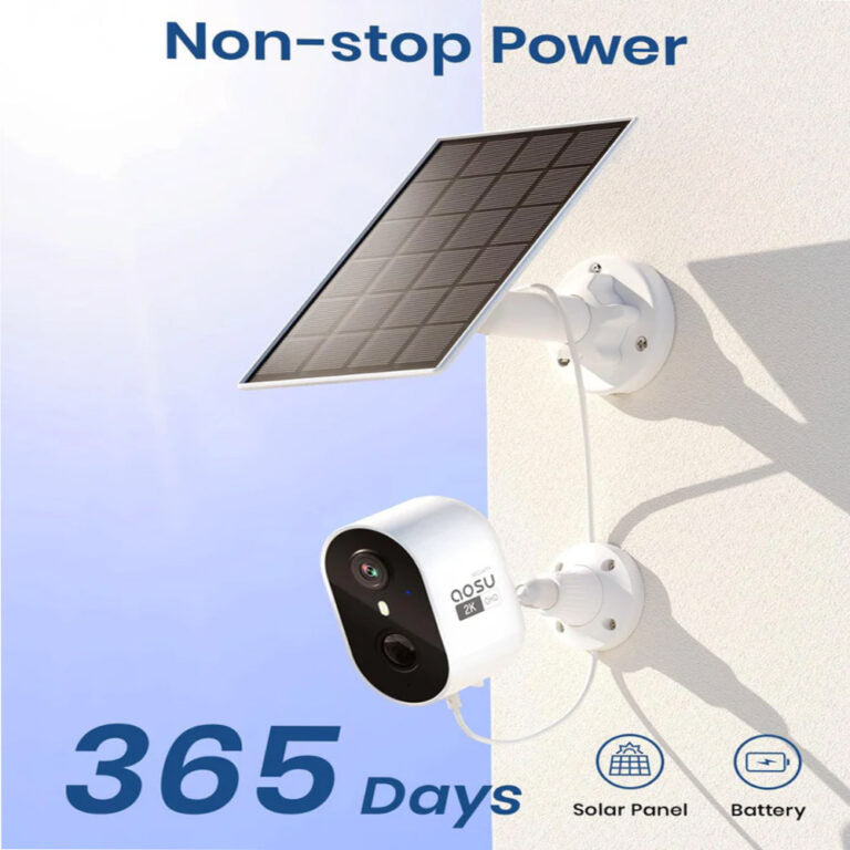 AOSU 3MP/2K Solar-Powered Outdoor Security Smart Camera (C7L) - White