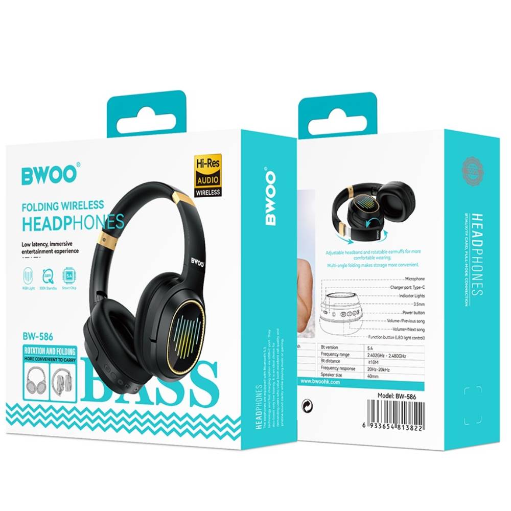BWOO Folding Wireless Headphones - Black [BO-BW586]