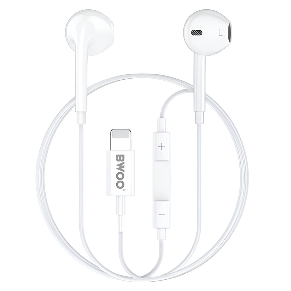 BWOO Lightning Hi-Fi Audio Stereo Wired Earphones (1.2M)(BO-HF179) - White