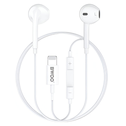 BWOO Lightning Hi-Fi Audio Stereo Wired Earphones (1.2M)(BO-HF179) - White