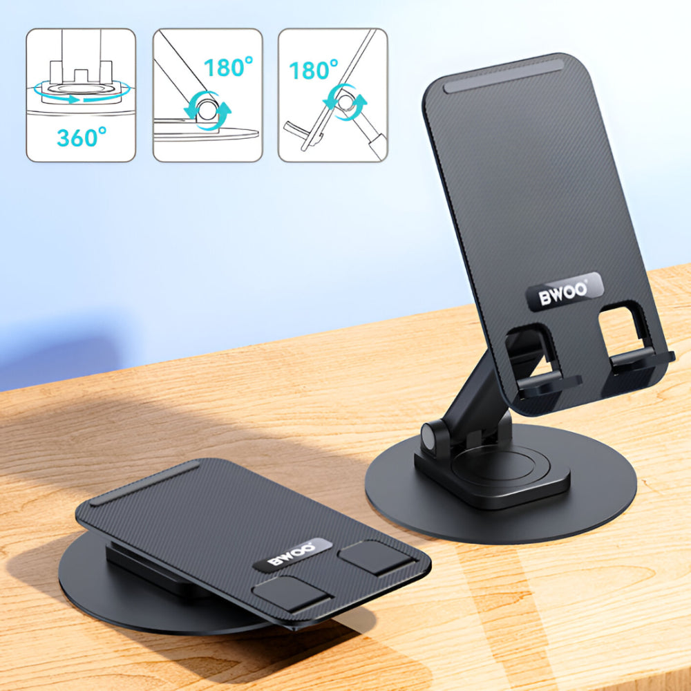 BWOO Foldable Desktop Phone Holder 360 Rotatable Desktop - Black [BO-ZJ132]