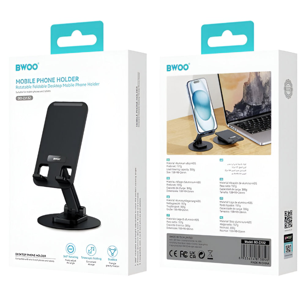 BWOO Foldable Desktop Phone Holder 360 Rotatable Desktop - Black [BO-ZJ132]
