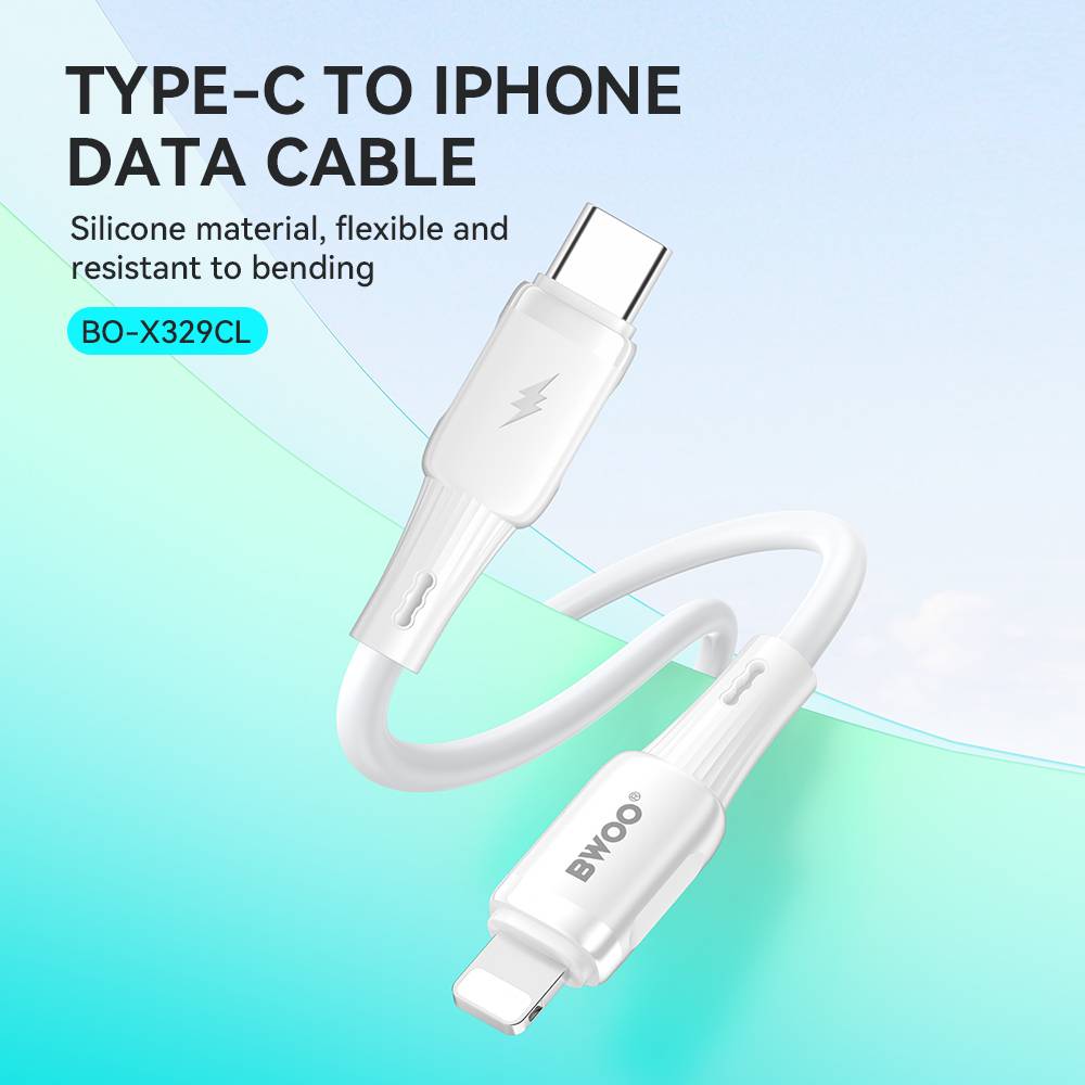 BWOO USB-C to lightning Soft Silicone Fast Charging Data Cable 27W PD (1M)(BO-X329CL) - White