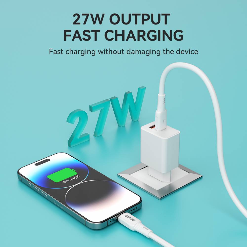 BWOO USB-C to lightning Soft Silicone Fast Charging Data Cable 27W PD (1M)(BO-X329CL) - White