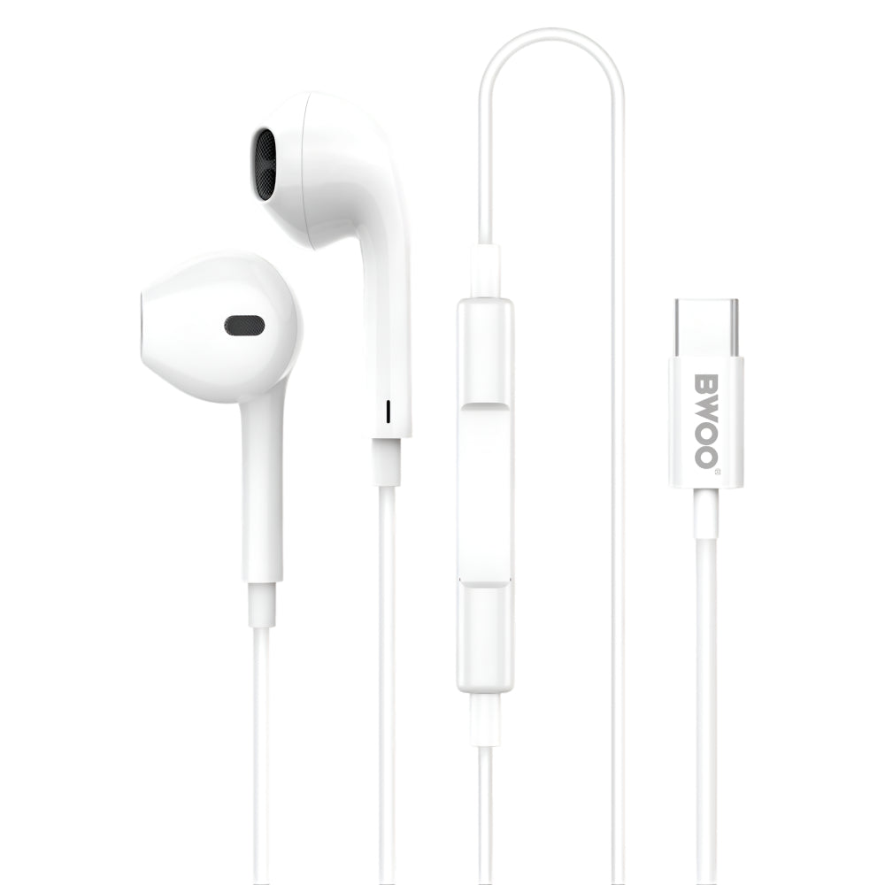 BWOO USB-C Hi-Fi Audio Stereo Wired Earphones (1.2M)(BO-HF175) - White
