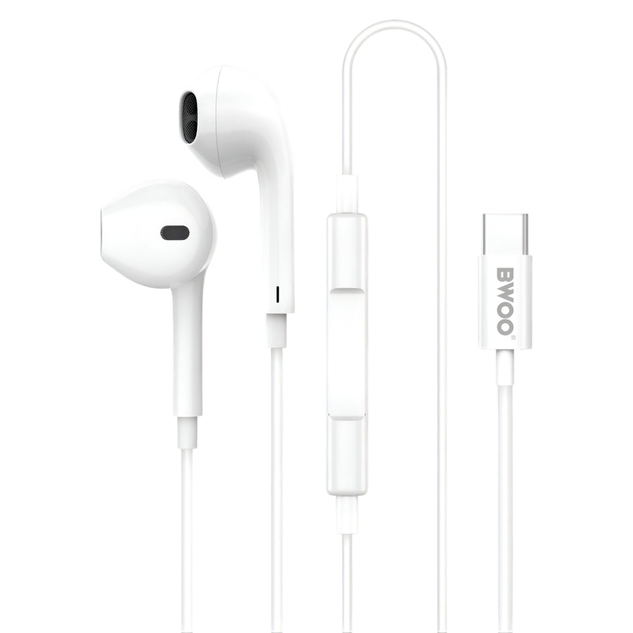 BWOO USB-C Hi-Fi Audio Stereo Wired Earphones (1.2M)(BO-HF175) - White
