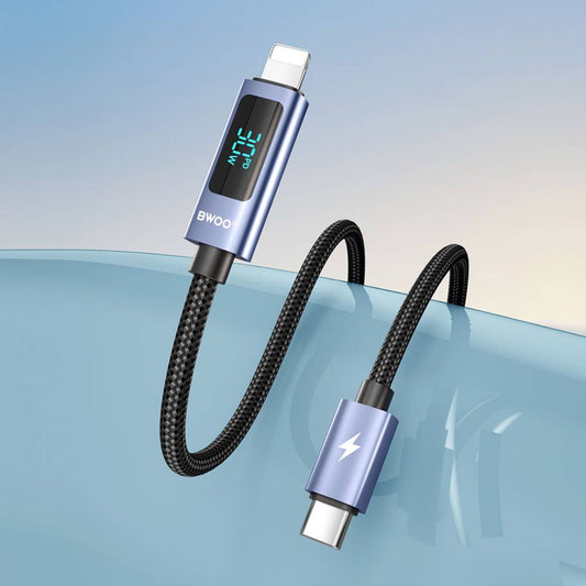 BWOO Type-C To Lightning Charging Cable with LED Display 30W (1M) - Black [BO-X323C-L]