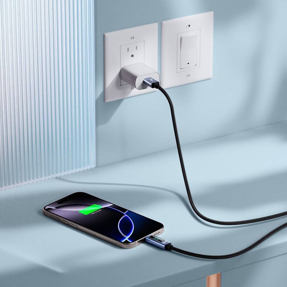 BWOO Type-C To Lightning Charging Cable with LED Display 30W (1M) - Black [BO-X323C-L]