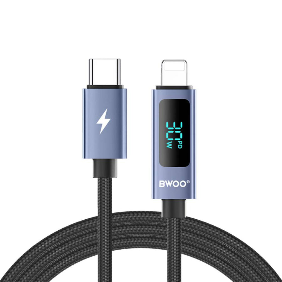 BWOO Type-C To Lightning Charging Cable with LED Display 30W (1M) - Black [BO-X323C-L]