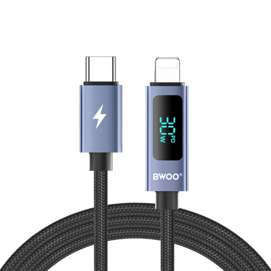 BWOO Type-C To Lightning Charging Cable with LED Display 30W (1M) - Black [BO-X323C-L]