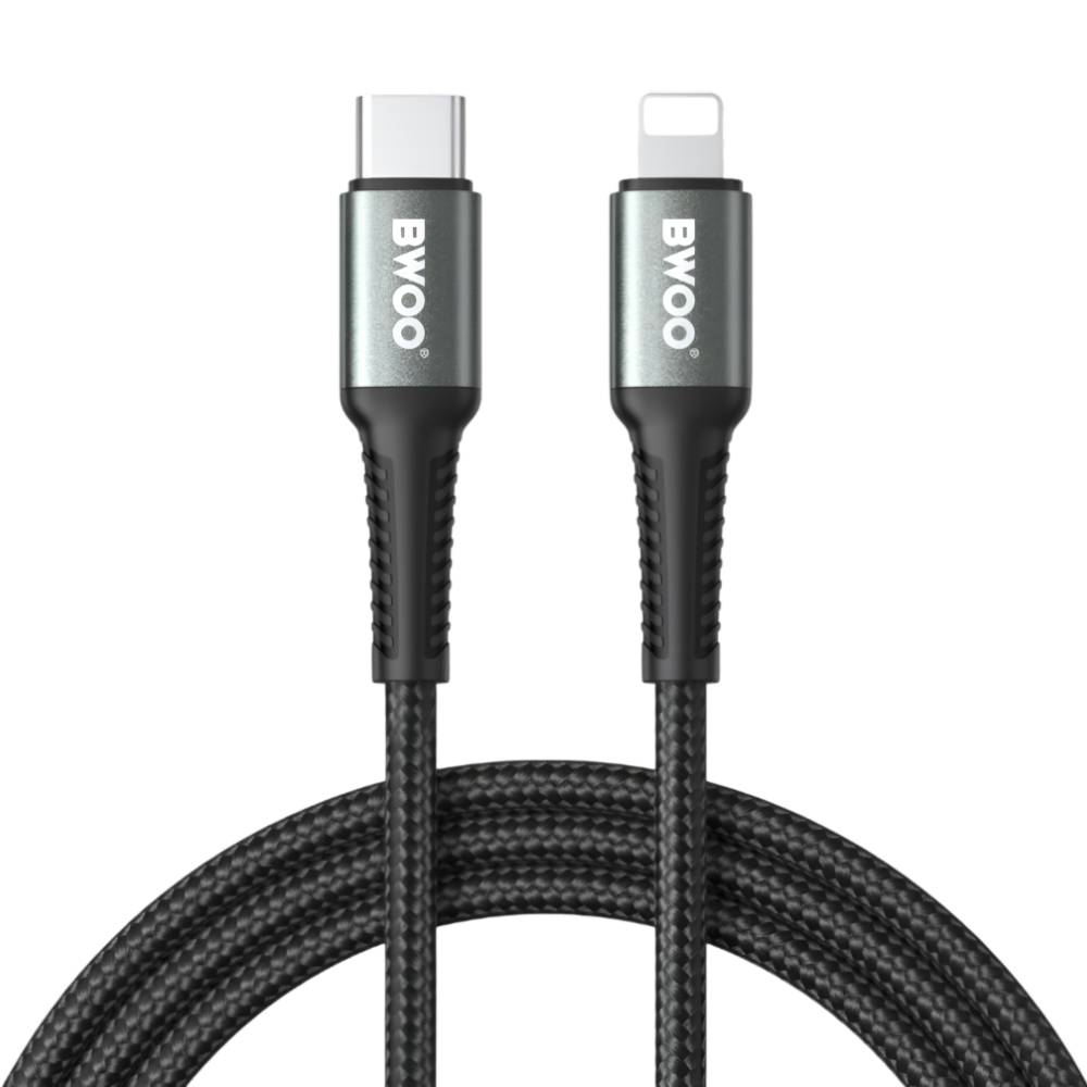 BWOO USB-C to Lightning Braided Fast Charging Cable PD 27W (2M) - Black [BO-X288C-L-2M]