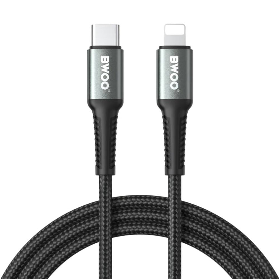 BWOO USB-C to Lightning Braided Fast Charging Cable PD 27W (2M) - Black [BO-X288C-L-2M]
