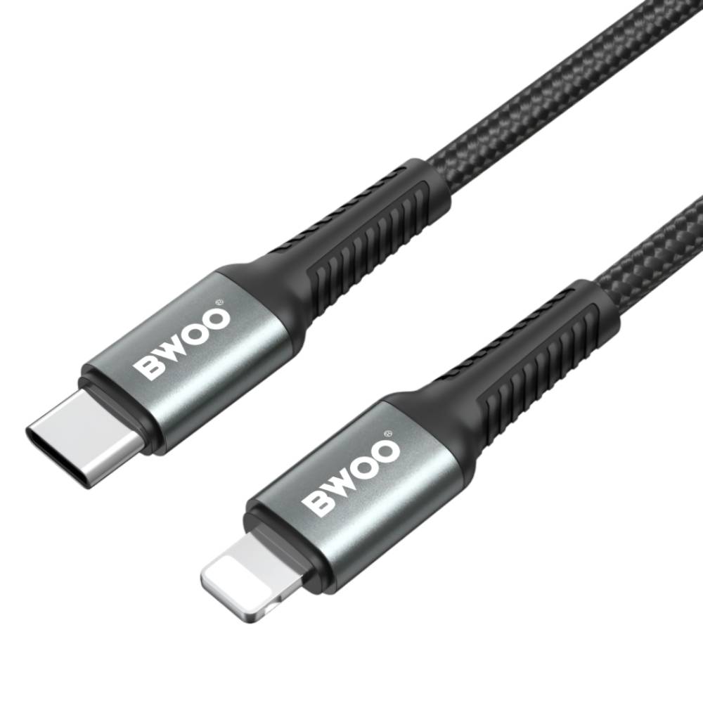 BWOO USB-C to Lightning Braided Fast Charging Cable PD 27W (3M) - Black [BO-X288C-L-3M]
