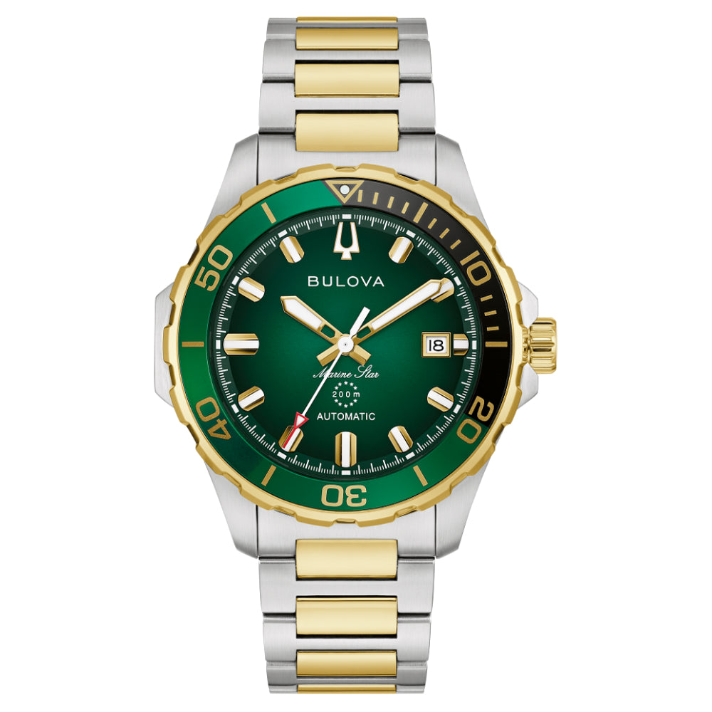 Bulova Automatic Two-Tone Marine Star Green Dial Men's Watch (98B467)