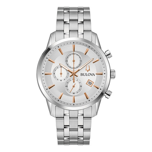 Bulova Silver Dial Classic Chronograph Stainless Steel Men’s Watch (96B411)