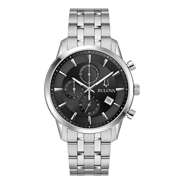 Bulova Black Dial Classic Chronograph Stainless Steel Men’s Watch (96B412)