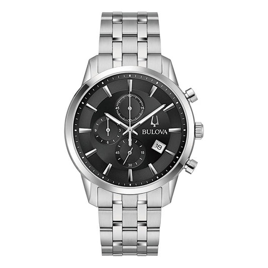 Bulova Black Dial Classic Chronograph Stainless Steel Men’s Watch (96B412)