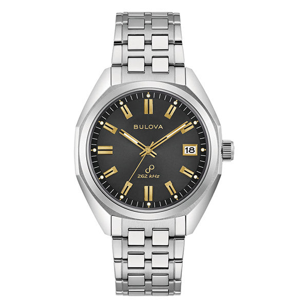Bulova Black Dial Classic Jet Star Stainless Steel Men’s Watch (96B415)