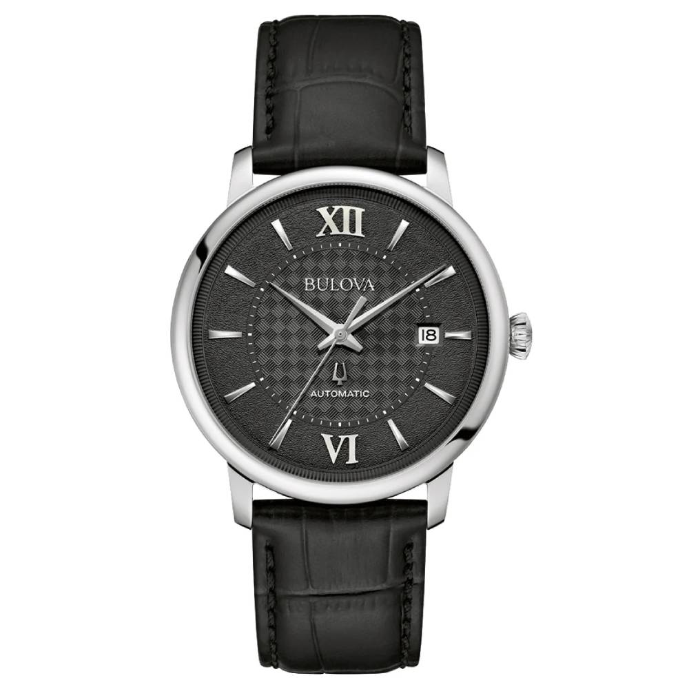 Bulova Hudson Automatic Black Dial Leather Strap Men's Watch (96B441)