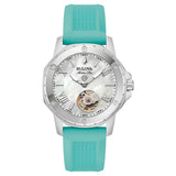 Bulova Marine Star Automatic Blue Silicone Mother of Pearl Dial Women's Watch (96L325)