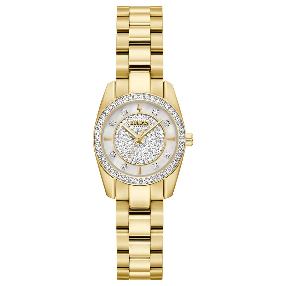 Bulova Crystal Stainless Steel Mother of Pearl Dial Women's Watch & Bracelet (98X137)