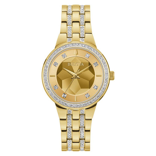 Bulova Ladies Gold Tone Stainless Steel Champagne Dial Watch [97L176]