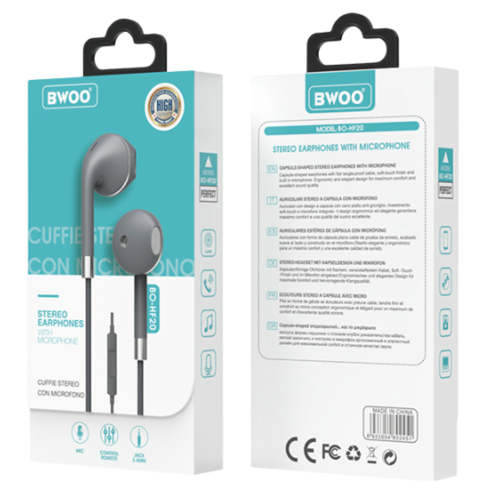 BWOO Hi-Fi Sound Quality Stereo Wired Earphones (1.2M)(BO-HF20) - Black