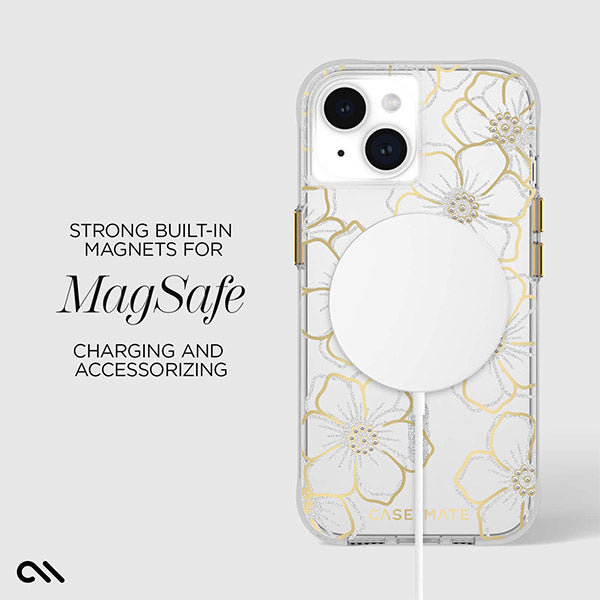 Case-Mate Floral Gems MagSafe Case (Suits iPhone 15) - Gold / Clear