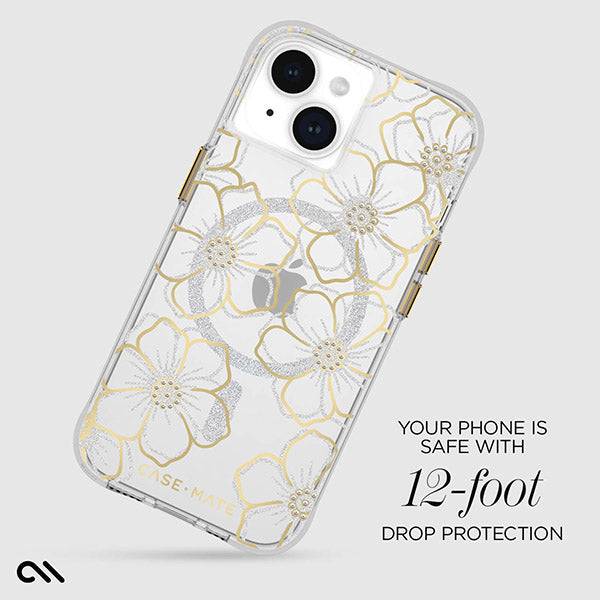 Case-Mate Floral Gems MagSafe Case (Suits iPhone 15) - Gold / Clear