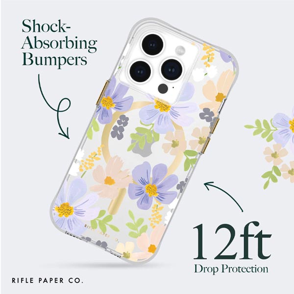 Case-Mate Rifle Paper MagSafe Case (Suits iPhone 15 Pro) - Pastel Marguerite
