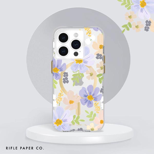 Case-Mate Rifle Paper MagSafe Case (Suits iPhone 15 Pro) - Pastel Marguerite