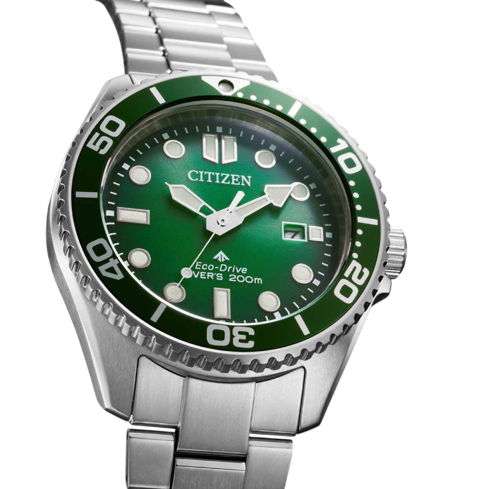 Citizen Promaster Marine Eco-Drive Silver Green Dial Men's Watch (BN0269-50W)