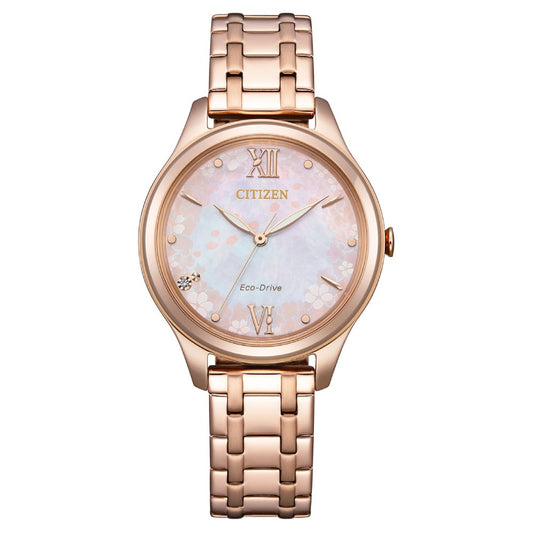 Citizen Sakura Eco-Drive Rose Gold Stainless Steel Strap Women's Watch (EM0508-98W)