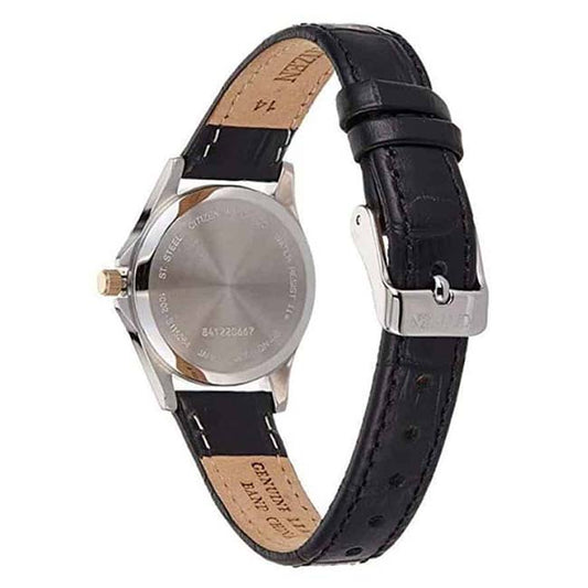 Citizen Black Leather Stainless Steel Women's Watch (EQ0599-11A)