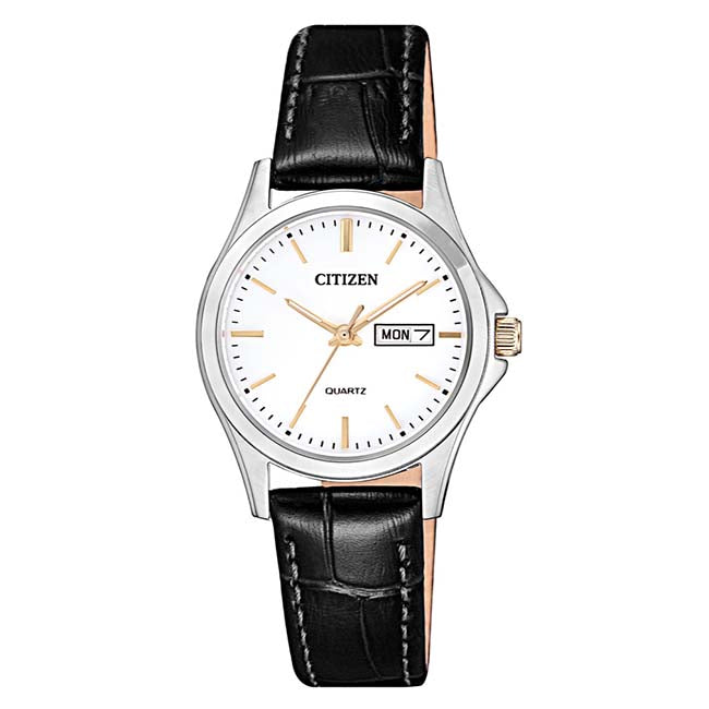 Citizen Black Leather Stainless Steel Women's Watch (EQ0599-11A)