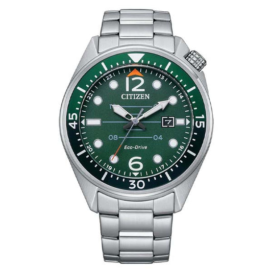 Citizen Mens Green Dial Seaplane Steel Watch (AW1715-86X)