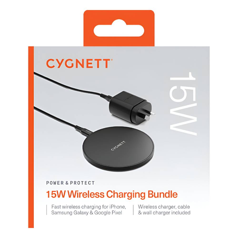 Cygnett 15W Wireless Charging Bundle + 20W Charger & Cable - Black