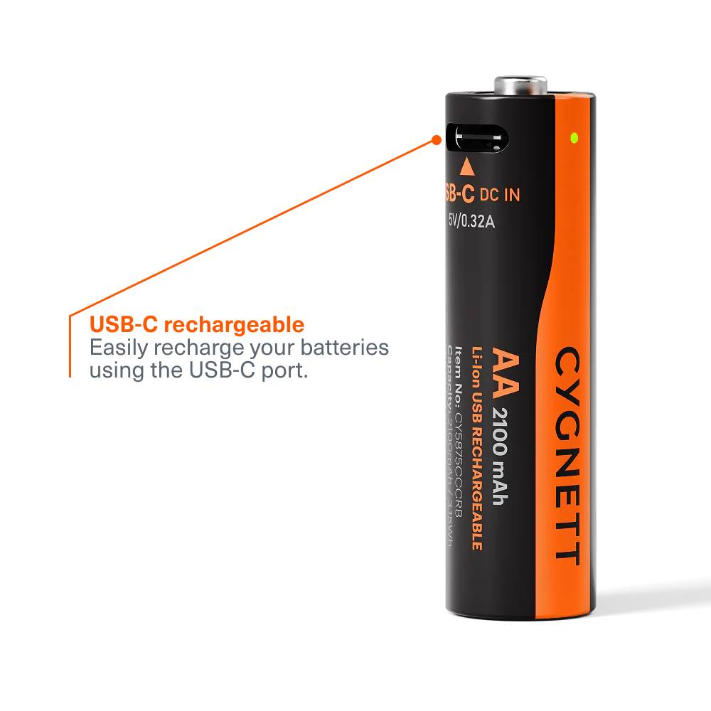Cygnett AA USB-C Rechargeable Li-ion Battery (4 Pack) - Black