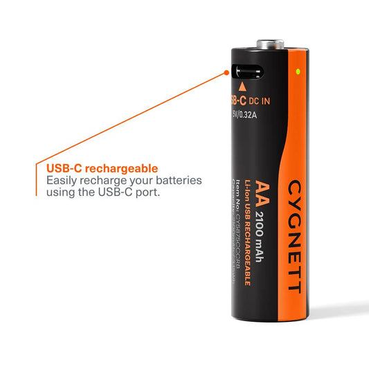 Cygnett AA USB-C Rechargeable Li-ion Battery (4 Pack) - Black