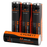 Cygnett AA USB-C Rechargeable Li-ion Battery (4 Pack) - Black
